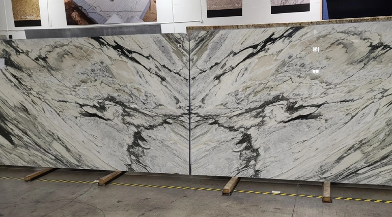 Bookmatched slab design for luxury countertops and feature walls