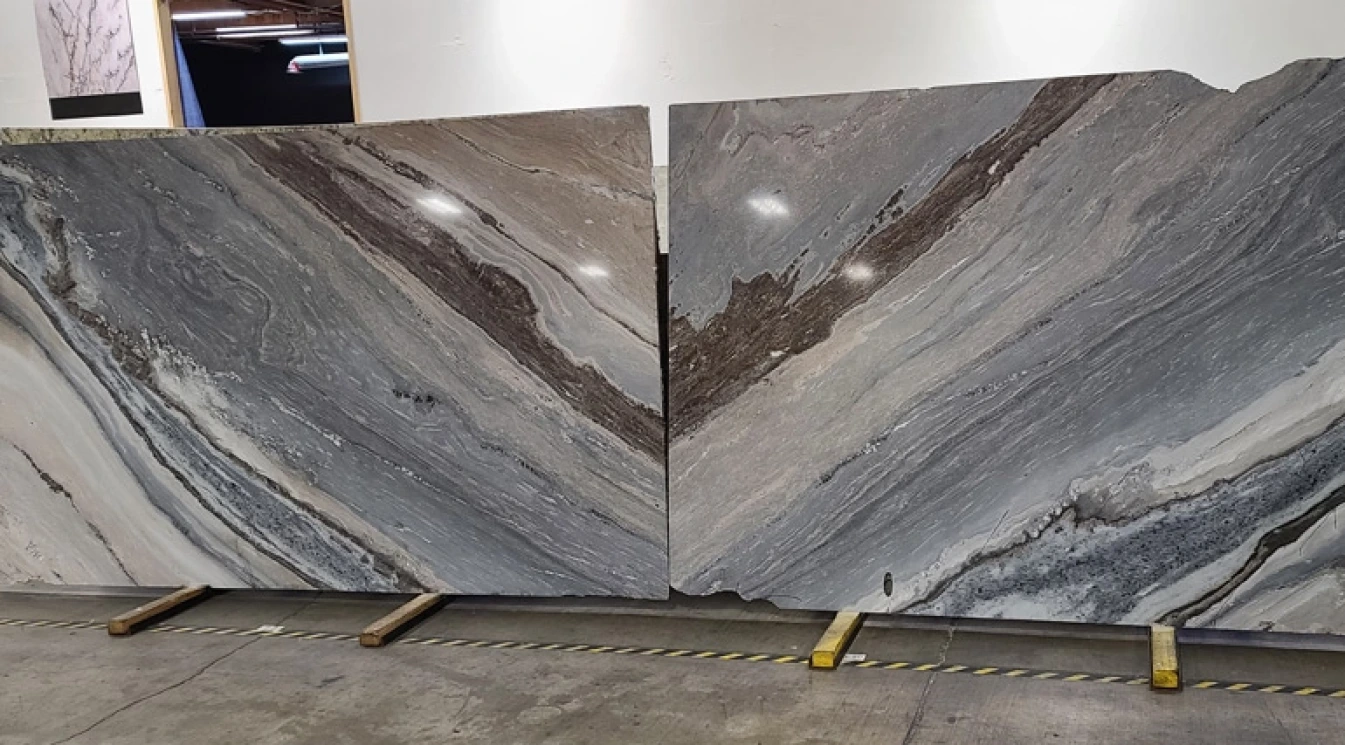 Another bookmatch slabs example in our showroom warehouse in Sacramento