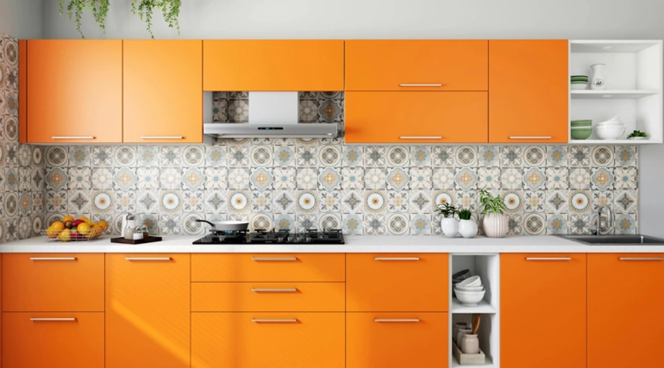 European style kitchen example with mosaic tile