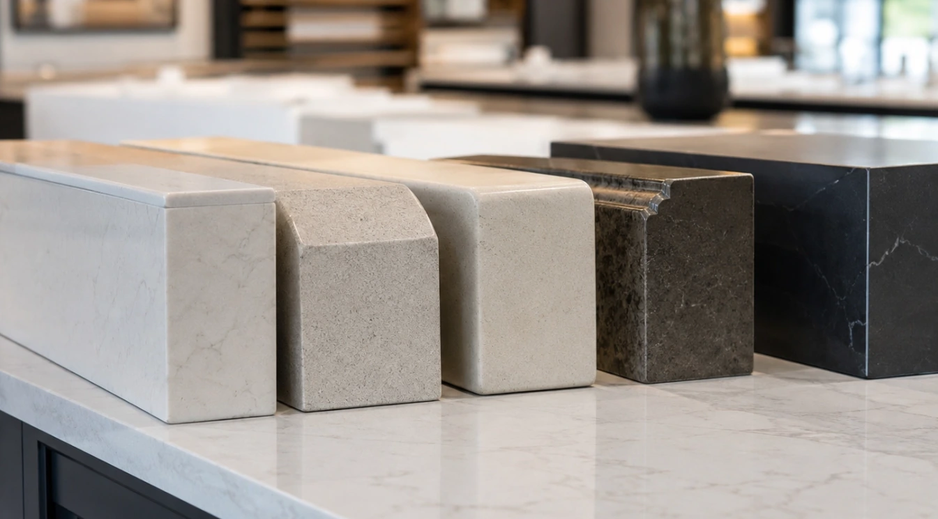 A display of countertop edge profiles