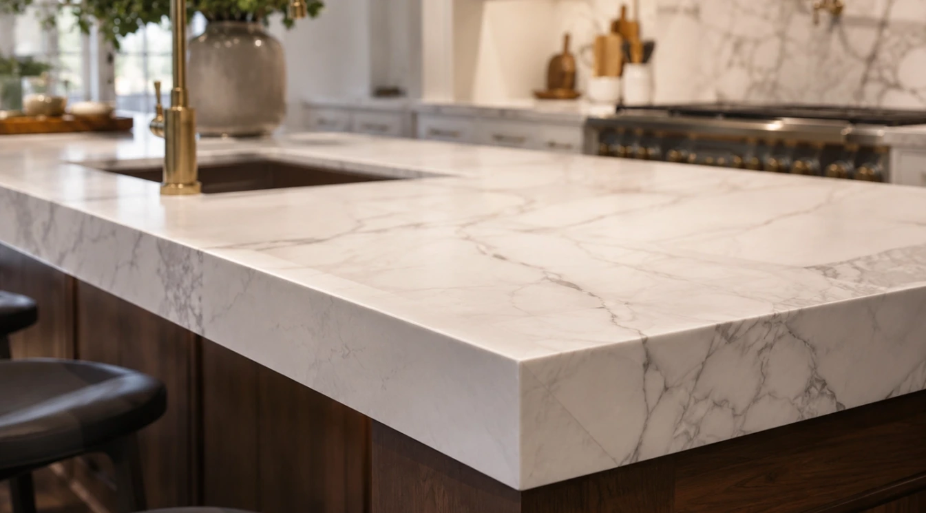 A thick mitered kitchen island edge