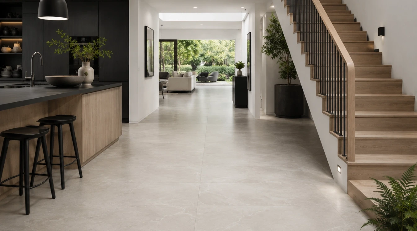 A stylish floor with large-format porcelain tile