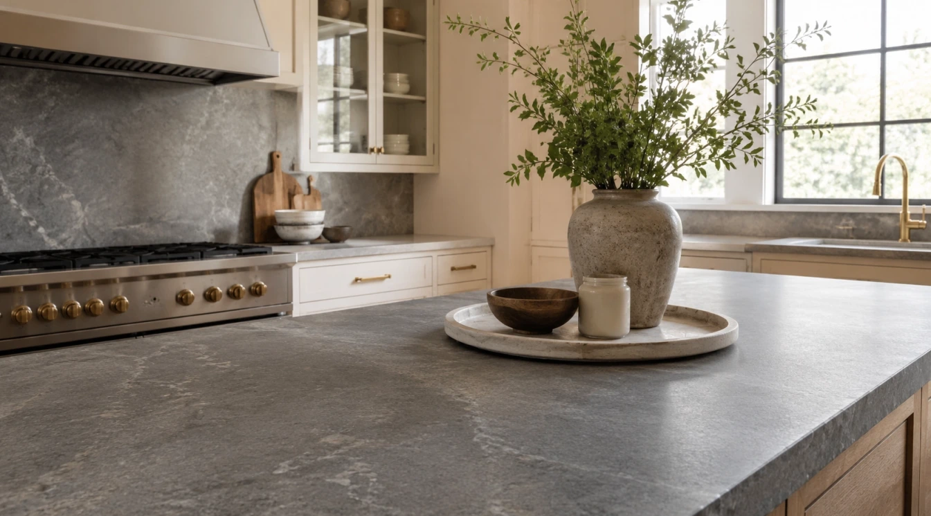 A honed stone countertop