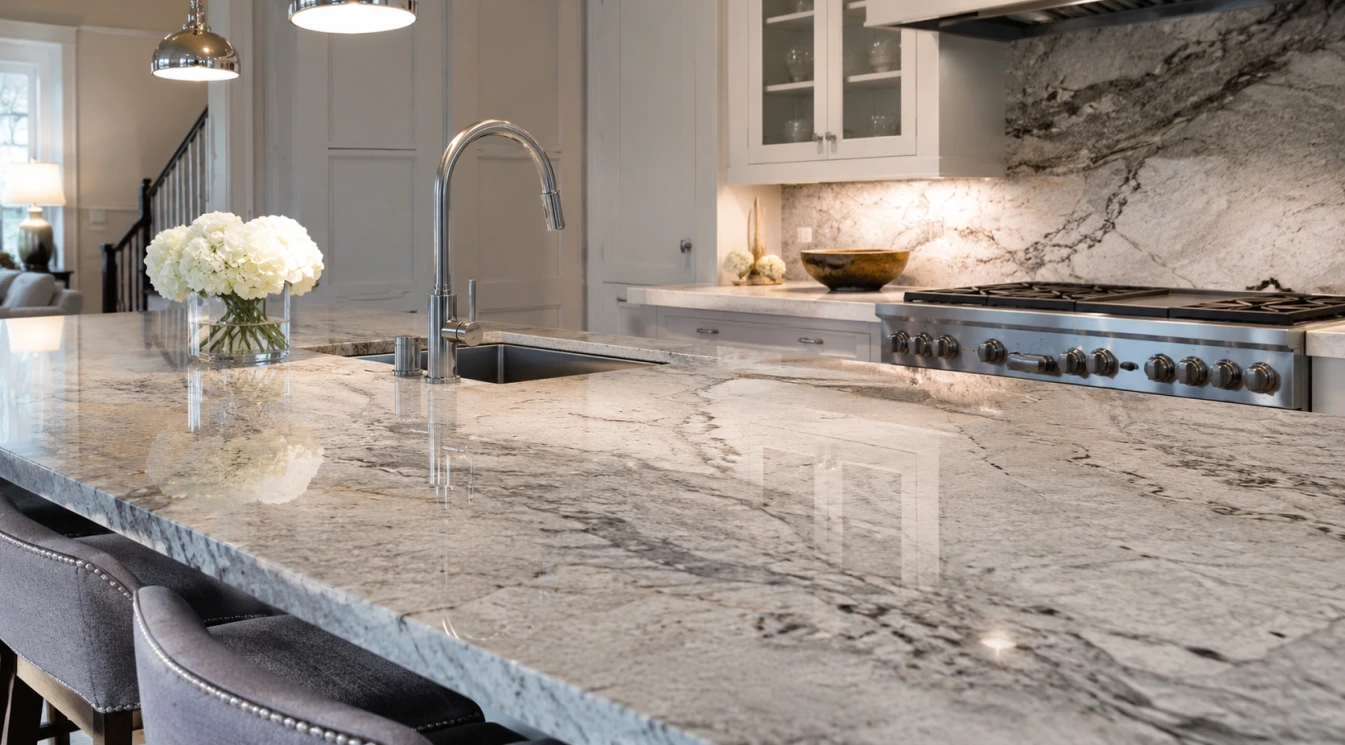 A leathered granite countertop