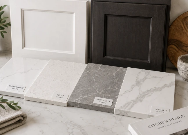 Quartz Colors for White, Wood, and Dark Cabinets