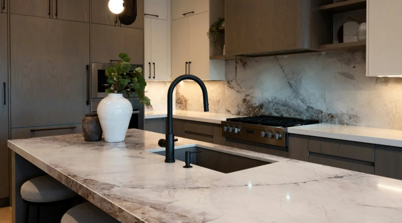 Another good example of nicely matching countertop and backsplash.