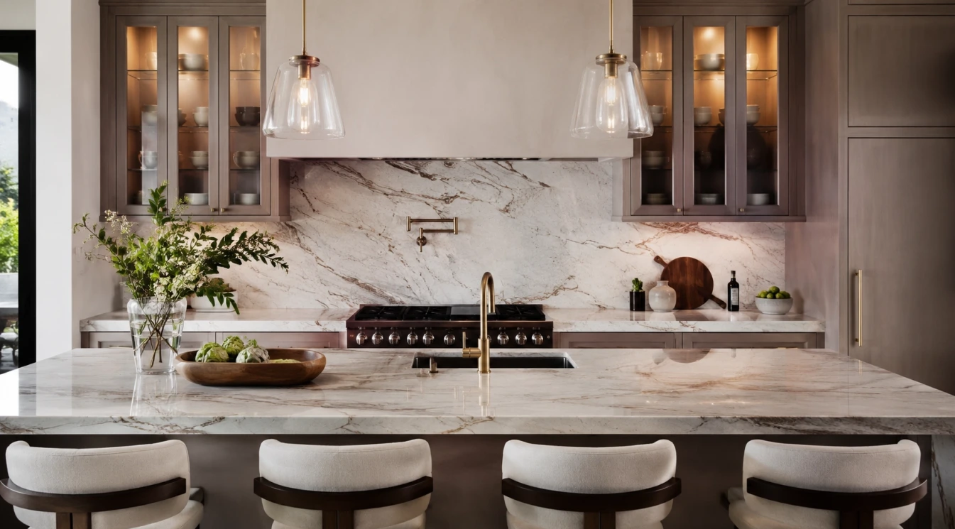 A coordinated countertop and backsplash