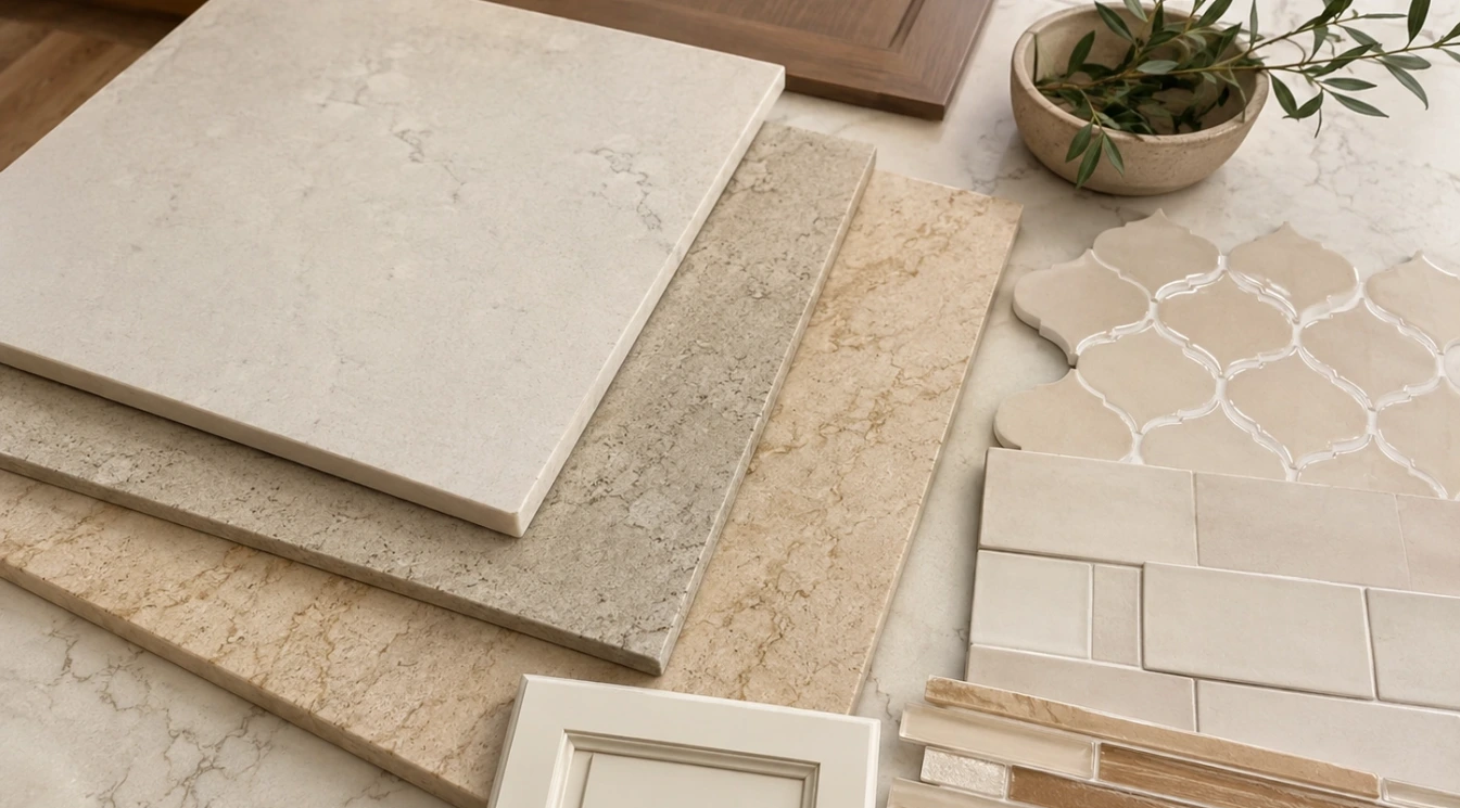 Warm countertop and backsplash samples