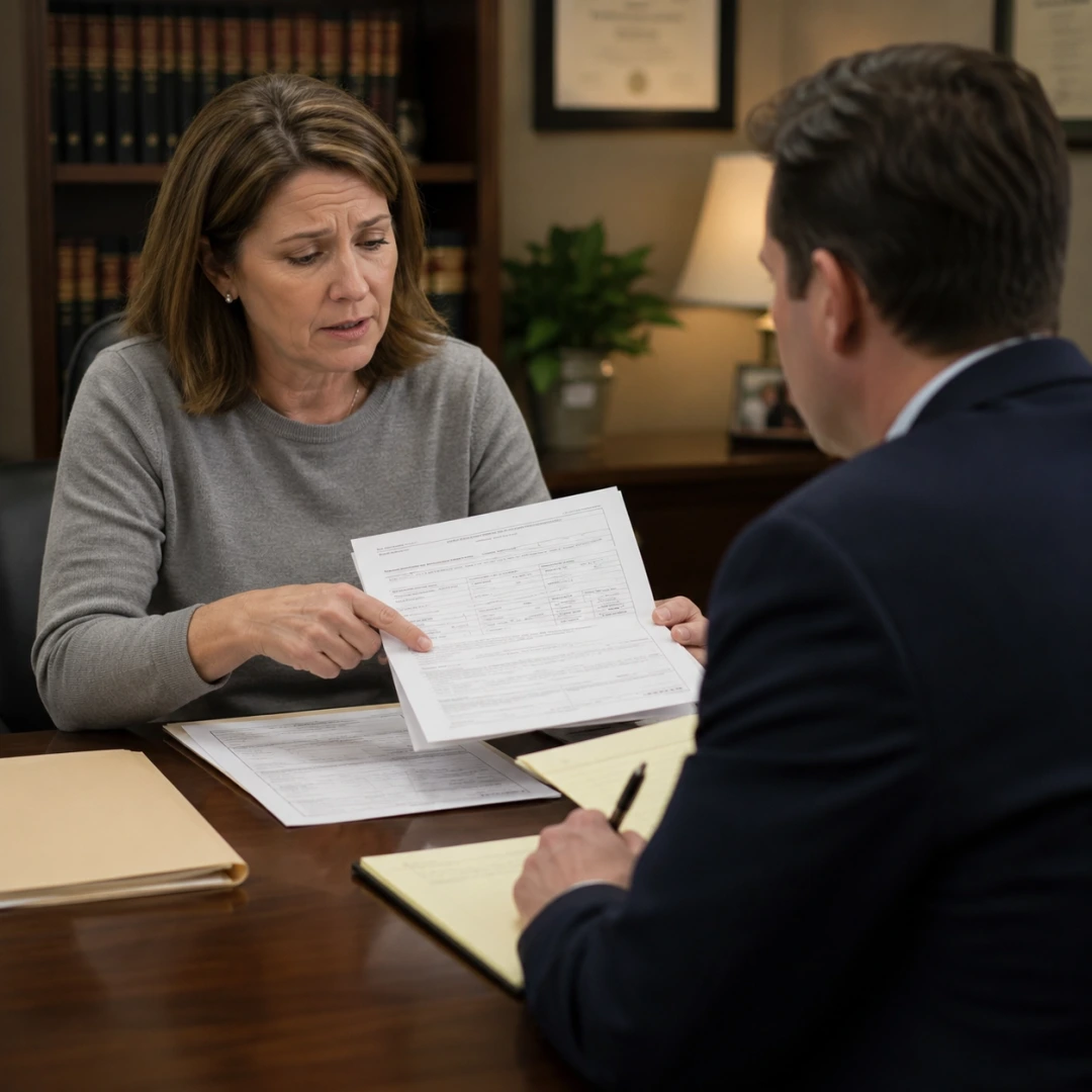 A family member reviewing nursing home fall records with an attorney