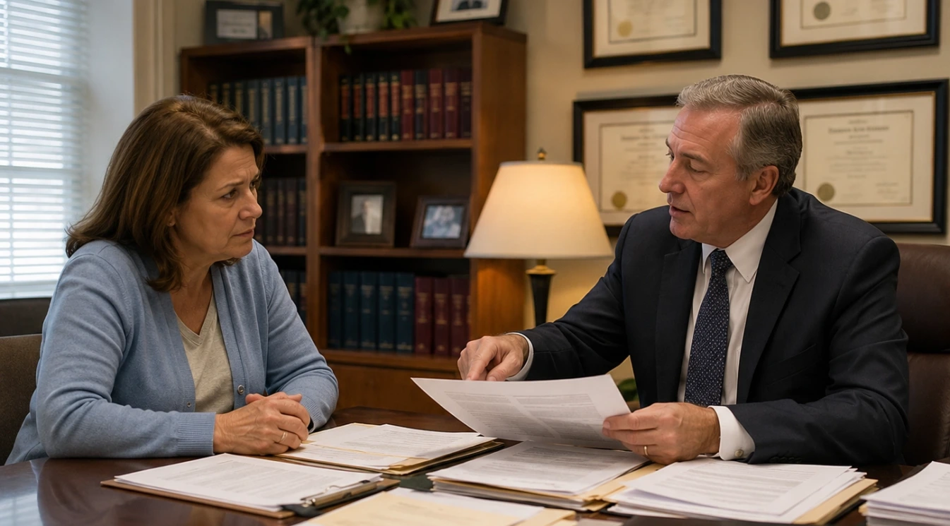 A family member reviewing nursing home records with an elder abuse attorney